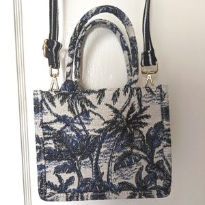 Tropical Palm Print Jacquard Canvas Crossbody Tote